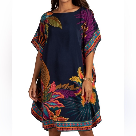 Trina Turk Dresses & Skirts - Trina Turk Global Silk Caftan Dress Womens Extra Small Navy Floral Tropical $398